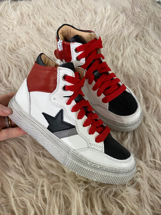 Sneaker alta in pelle bianca - rossa - nera