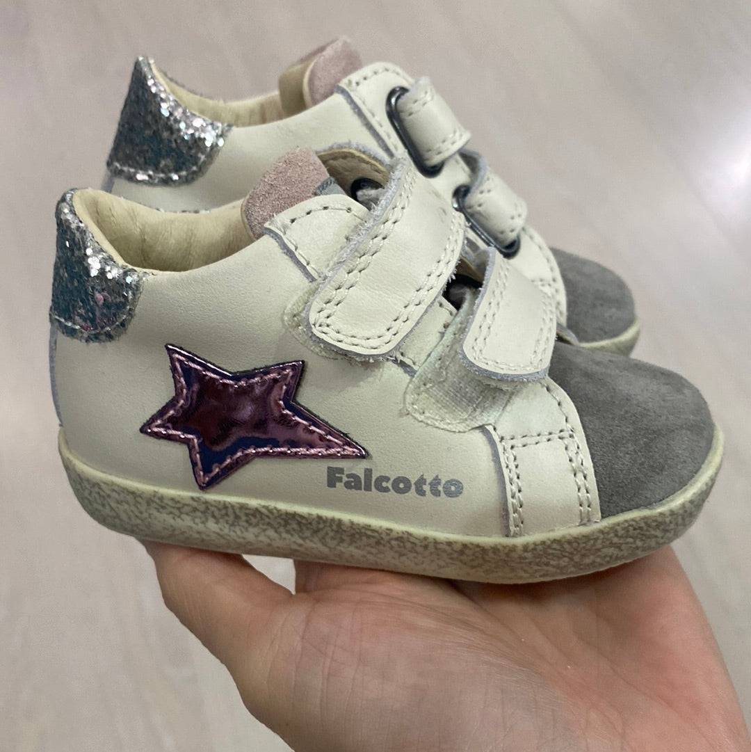 FALCOTTO sneakers bambina pelle bianca punta grigia e stella argento