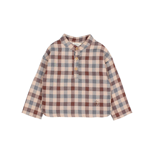 Camicia a quadri azzurro beige bordeaux