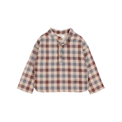 Camicia a quadri azzurro beige bordeaux