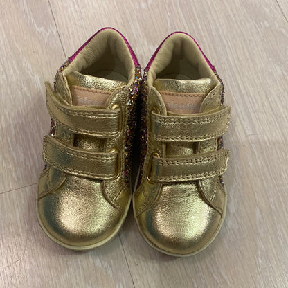 sneakers in pelle oro e glitter multicolor e Rosa