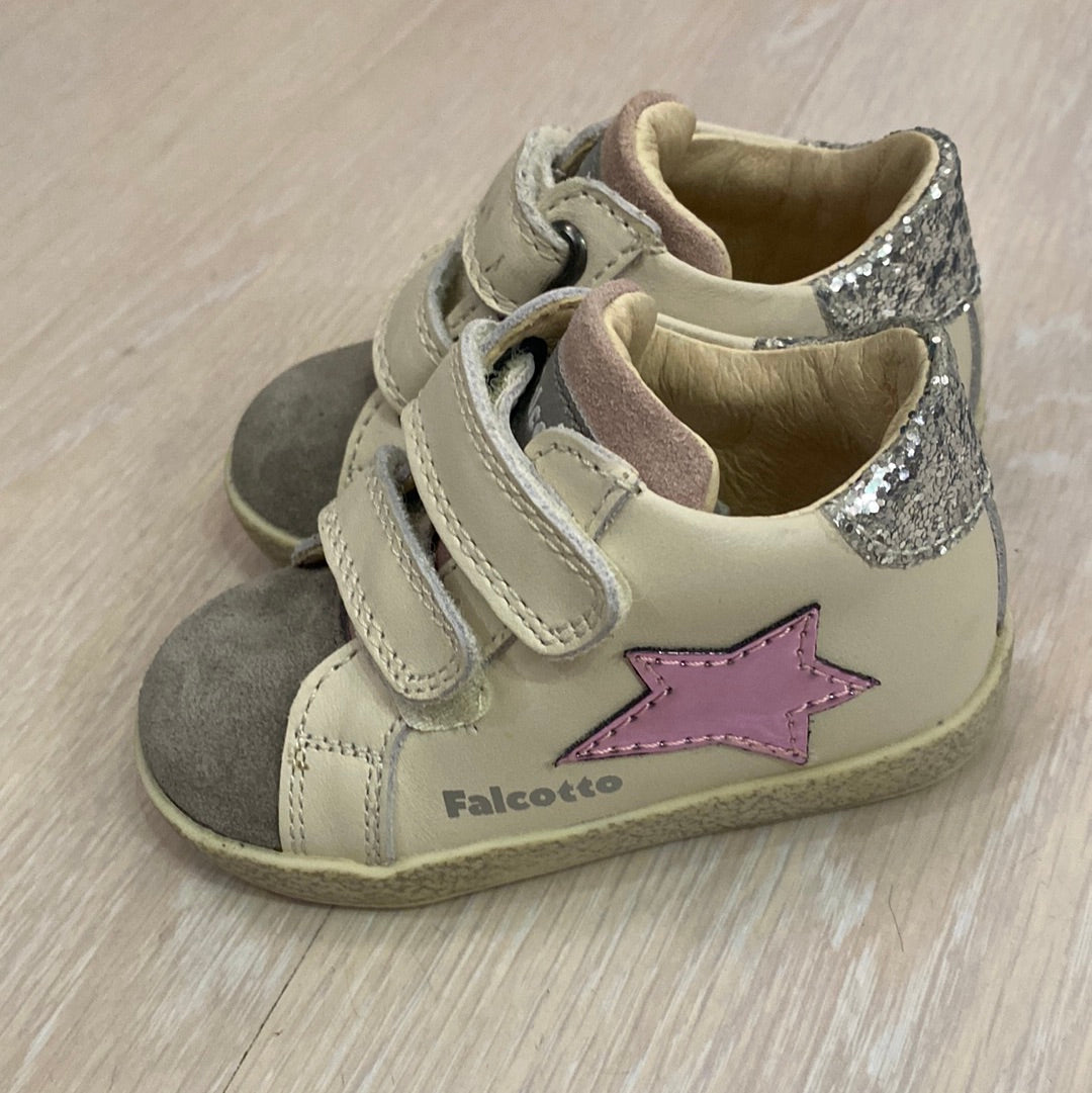 FALCOTTO sneakers bambina pelle bianca punta grigia e stella argento