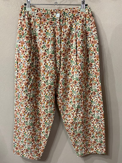 Pantalone velluto mille righe fantasia fiori