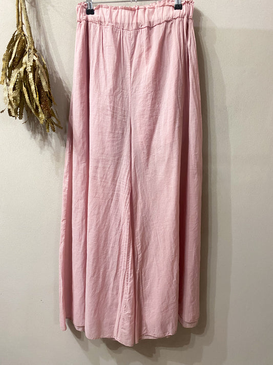 Victoria Pantalone palazzo in mussola di cotone colore rose