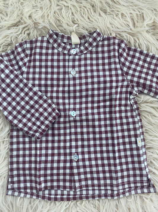 Camicia flanella di cotone vichy bianco bordeaux