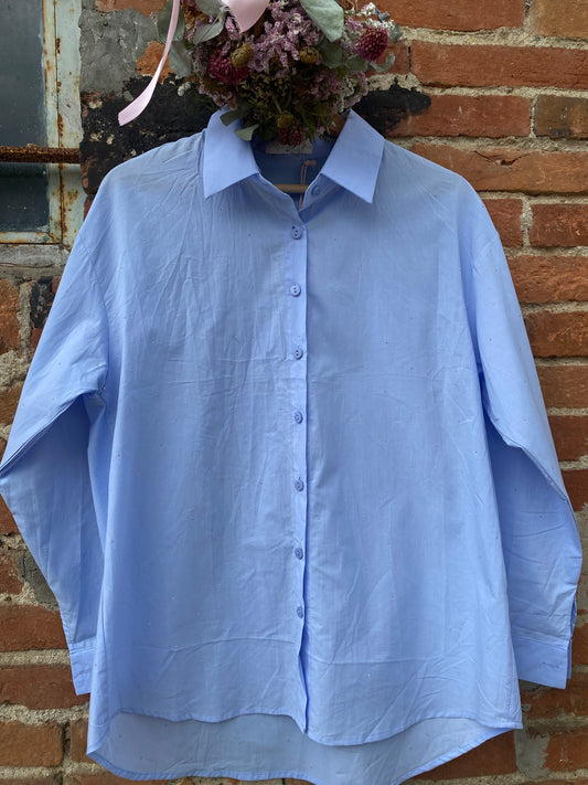 Cloe’ camicia in cotone colore azzurro con micro punti luce