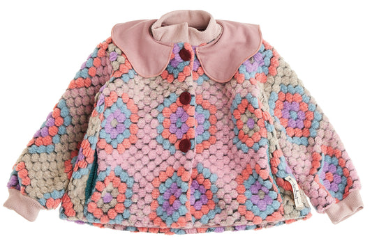 Cappotto misto lana fantasia multicolor rosa