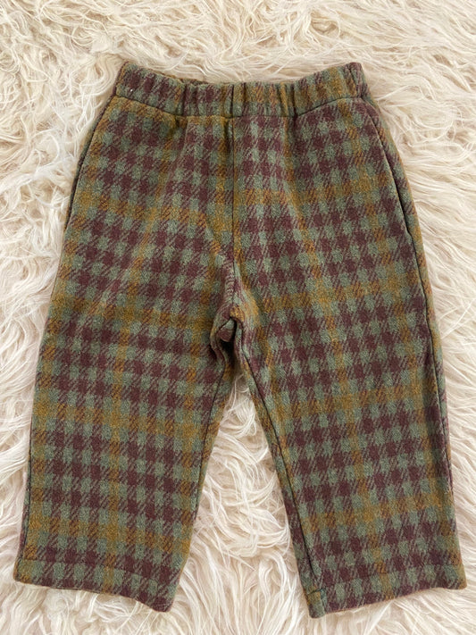 Pantalone in panno fantasia check verde bordeaux