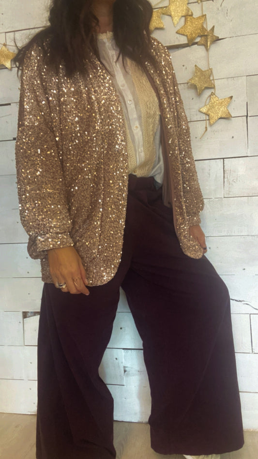 Blazer Sparkle in tessuto paillettes colore champagne