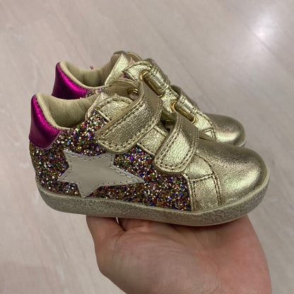 sneakers in pelle oro e glitter multicolor e Rosa