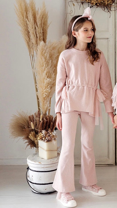 MAGIL maglia bambina in felpa rosa chiaro con fiocchi lurex