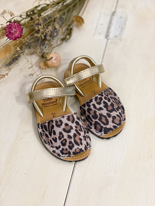 MINORCHINA bambina in pelle fantasia animalier e oro