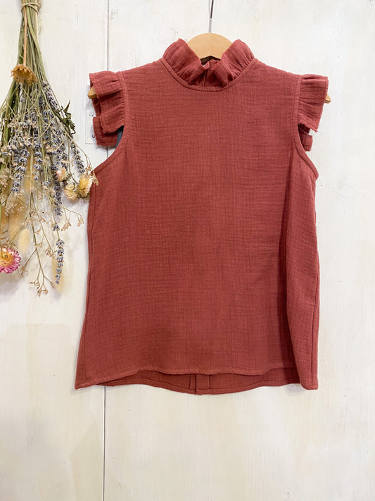 Camicia in mussola di cotone rosso bordeaux