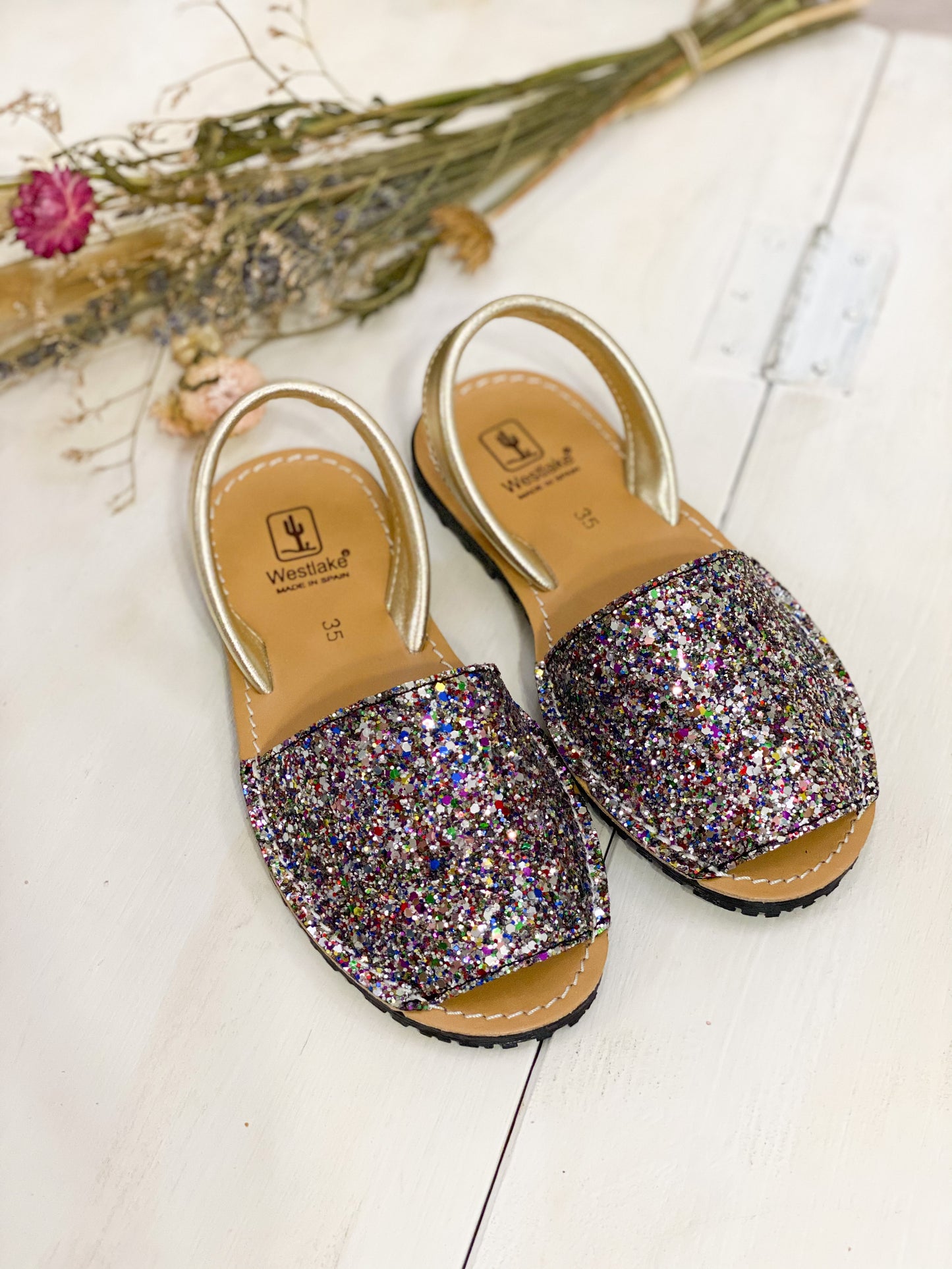 MINORCHINA donna in pelle glitter multicolor e oro