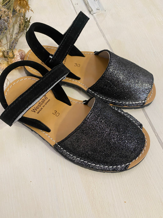 MINORCHINA sandalo bambina pelle glitter nero