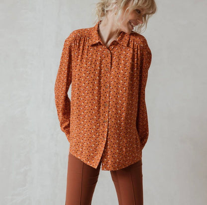 Camicia donna in viscosa fantasia colore arancio