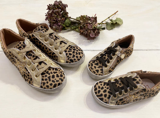 DIANETTI Sneakers bambina effetto animalier con applicazioni glitter oro