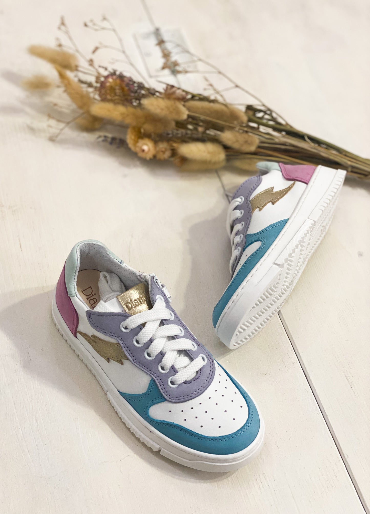 sneakers in pelle bianca lilla tiffany